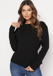 Czarna Bawełniana Bluza z Długim Rękawem i Ozdobnym Wiązaniem Pinada. Czarne bluzy damskie Born2be, bez wzorów, z bawełny, casualowe, bez ramiączek, bez kaptura. Za 84.99 zł.