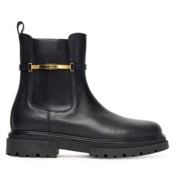 Botki Elisabetta Franchi. Czarne botki damskie Elisabetta Franchi, bez wzorów, bez obcasa, na płaskiej podeszwie, bez zapięcia. Za 969.99 zł.
