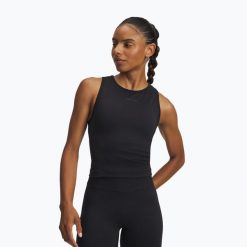 Koszulka Under Armour Project Rock Seamless. Czarne bluzki damskie Under Armour, bez wzorów, rockowe, bez kołnierzyka, bez ramiączek. Za 149.99 zł.