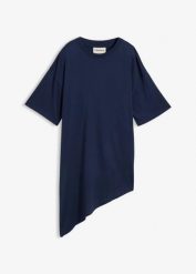 Bluzka z miękkiej mieszanki modalu. Niebieskie bluzki damskie bonprix, bez wzorów, z asymetrycznym kołnierzem, bez ramiączek. Za 32.99 zł.