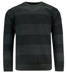 Sweter Grafitowy w Paski, Okrągły Dekolt (U-neck) -KINGS- Męski. Szare swetry męskie Kings, l, bez wzorów, z bawełny, klasyczne, bez kołnierzyka, bez ramiączek. Za 235.00 zł.