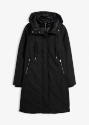 Płaszcz outdoorowy, hydrofobowy, 2 w 1. Czarne płaszcze damskie bonprix, bez wzorów, biznesowe, bez kołnierzyka, bez kaptura. Za 379.99 zł.