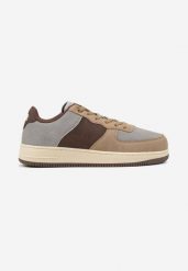 Beżowe Płaskie Sznurowane Buty Sportowe Sneakersy na Tłoczonej Podeszwie Milivina. Brązowe buty sportowe męskie Born2be, bez wzorów, bez zapięcia. Za 129.99 zł.