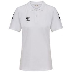 Damska koszulka polo Hummel Go 2.0 Chevron. Białe bluzki damskie Hummel, bez wzorów, sportowe, bez kołnierzyka, bez ramiączek. Za 190.00 zł.
