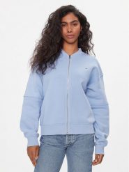 Tommy Jeans Bluza Tjw Zip Thru Bomber DW0DW17957 Błękitny Regular Fit. Niebieskie bluzy damskie Tommy Jeans, xxs, bez wzorów, z bawełny, bez ramiączek, bez kaptura. Za 279.99 zł.