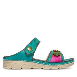 Klapki Laura Vita. Niebieskie klapki damskie Laura Vita, bez wzorów, bez obcasa, bez zapięcia. Za 389.99 zł.