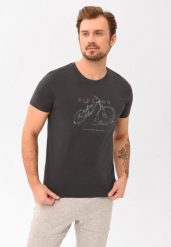 T-shirt z printem roweru T-RIDEON. Szare t-shirty męskie Volcano, m, bez wzorów, z bawełny, bez kołnierzyka, bez ramiączek. Za 59.99 zł.