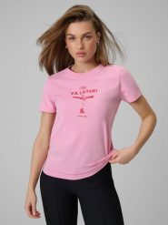 4F T-shirt regular z nadrukiem damski - różowy XXL. Czerwone t-shirty damskie 4F, xxl, bez wzorów, z bawełny, bez kołnierzyka, bez ramiączek. Za 49.99 zł.