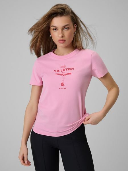 4F T-shirt regular z nadrukiem damski - różowy XXL. Czerwone t-shirty damskie 4F, xxl, bez wzorów, z bawełny, bez kołnierzyka, bez ramiączek. Za 49.99 zł.