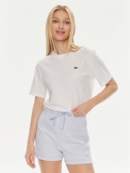 Lacoste T-Shirt TF7215 Biały Loose Fit. Białe t-shirty damskie Lacoste, bez wzorów, z bawełny, bez kołnierzyka, bez ramiączek. Za 169.99 zł.