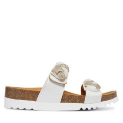Klapki Scholl. Białe klapki damskie Scholl, bez wzorów, bez obcasa, bez zapięcia. Za 424.99 zł.