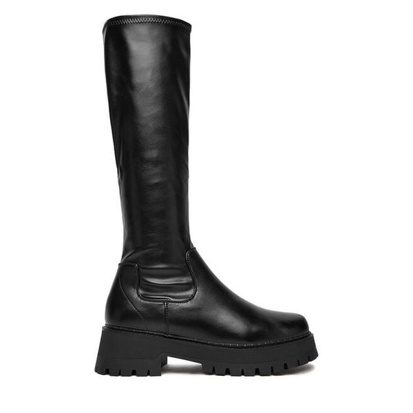 Kozaki DeeZee. Czarne kozaki damskie DeeZee, bez wzorów, bez obcasa, na płaskiej podeszwie, bez zapięcia. Za 239.99 zł.