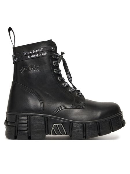 NEW ROCK Trzewiki M-WALL084NP-C8 Czarny. Czarne botki damskie NEW ROCK, bez wzorów, ze skóry, rockowe, bez obcasa, na płaskiej podeszwie, bez zapięcia. Za 779.99 zł.