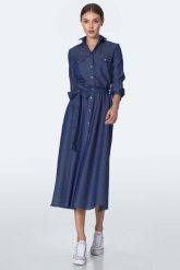 Szmizjerka z Kieszeniami - Jeans. Sukienki damskie Nife, l, bez wzorów, z bawełny, bez kołnierzyka, bez ramiączek, rozkloszowane. Za 339.90 zł.