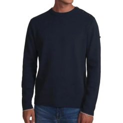 Sweter z okrągłym dekoltem TBS Loran. Niebieskie swetry męskie TBS, l, bez wzorów, z dzianiny, eleganckie, bez kołnierzyka, bez ramiączek. Za 283.00 zł.