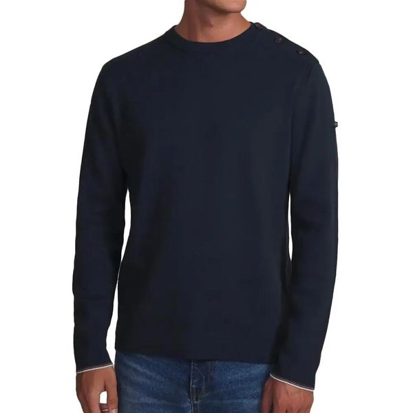Sweter z okrągłym dekoltem TBS Loran. Niebieskie swetry męskie TBS, l, bez wzorów, z dzianiny, eleganckie, bez kołnierzyka, bez ramiączek. Za 288.50 zł.