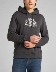 LEE GRAPHIC HOODIE MĘSKA BLUZA Z KAPTUREM LOGO WASHED BLACK L82BSPON 112140905. Czarne bluzy męskie Lee, l, bez wzorów, z kapturem. Za 189.99 zł.