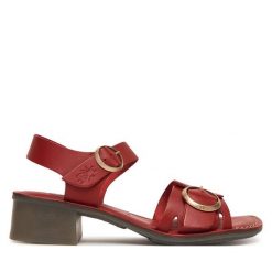 Sandały Fly London. Czerwone sandały damskie Fly London, bez wzorów, bez obcasa, na słupku, bez zapięcia. Za 505.99 zł.