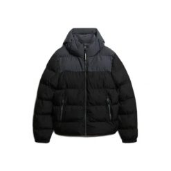 Kurtka puchowa Superdry. Czarne kurtki męskie Superdry, m, bez wzorów, z puchu, bez kaptura. Za 642.65 zł.