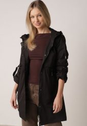 Czarna Przejściowa Kurtka Parka z Kapturem i Podwijanymi Rękawami Tinarose. Czarne kurtki damskie Born2be, l, bez wzorów, z dresówki, z kapturem. Za 189.99 zł.