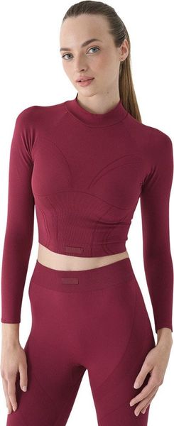 Koszulka damska 4F Longsleeve FNK F483 burgund 4FRAW24TFLOF483 60S M/L. Czerwone bluzki damskie 4F, l, bez wzorów, bez kołnierzyka, bez ramiączek. Za 120.81 zł.