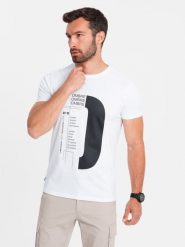 T-shirt męski bawełniany z nadrukiem - biały V1 - Rozmiar: XL. Białe t-shirty męskie Ombre Clothing, m, bez wzorów, z bawełny, bez kołnierzyka, bez ramiączek. W wyprzedaży za 43.75 zł.