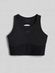 4F Crop top do jogi szybkoschnący damski - czarny M. Czarne topy damskie 4F, l, bez wzorów, z gumy, biznesowe, bez kołnierzyka, bez ramiączek. Za 119.99 zł.