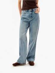 Jeansy wide leg z efektem sprania - niebieski. Niebieskie jeansy damskie Sinsay, bez wzorów, z jeansu. Za 69.99 zł.