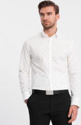 Ombre Klasyczna męska bawełniana koszula SLIM FIT w kotwice - biała V3 OM-SHCS-0156 L. Białe koszule męskie Ombre, l, bez wzorów, z bawełny, klasyczne, bez kołnierzyka, bez ramiączek. Za 139.99 zł.