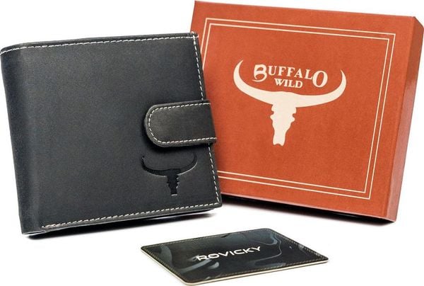 Buffalo Przeszywany, poziomy portfel męski z naturalnej skóry z zapinką Buffalo Wild NoSize. Portfele męskie Buffalo, bez wzorów, ze skóry. Za 69.00 zł.