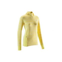 Bluza Z Kapturem Damska Run Warm Żółta. Żółte bluzy damskie KALENJI, l, bez wzorów, z elastanu, bez ramiączek, z kapturem. Za 79.99 zł.