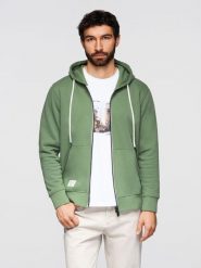 Bluza męska bawełniana dresowa BASIC rozpinana z kapturem - zielona V3 - Rozmiar: S. Zielone bluzy męskie Ombre Clothing, m, z aplikacjami, z bawełny, biznesowe, bez ramiączek, z kapturem. W wyprzedaży za 118.99 zł.