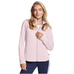 Bluza dresowa sportowa damska The Hoodless Hoodie GoWalk Shine Jacket. Fioletowe bluzy damskie Skechers, bez wzorów, z dresówki, sportowe, bez ramiączek, bez kaptura. Za 249.99 zł.