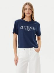 Guess T-Shirt V5GI09 K9RM1 Granatowy Regular Fit. Niebieskie t-shirty damskie Guess, xxs, z aplikacjami, z bawełny, bez kołnierzyka, bez ramiączek. Za 79.99 zł.