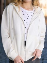 Bluza z kapturem zapinana na zamek - kremowy. Białe bluzy damskie Sinsay, l, bez wzorów, bez ramiączek, z kapturem. W wyprzedaży za 22.99 zł.