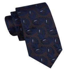 Elegancki Męski Krawat - Alties - Brązowy w Granatowe Liście. Niebieskie krawaty i muchy Alties, bez wzorów, z tkaniny, eleganckie. Za 49.00 zł.