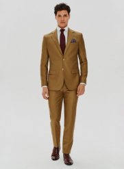 PAKO LORENTE – Jasnobrązowe garniturowe spodnie męskie z wełną. Brązowe eleganckie spodnie męskie Pako Lorente, m, bez wzorów, z wełny, eleganckie. Za 299.99 zł.