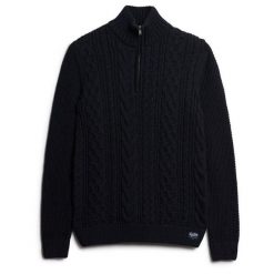 Sweter z dzianiny zapinany do połowy Superdry Jacob Cable. Niebieskie swetry męskie Superdry, m, bez wzorów, z dzianiny, bez kołnierzyka, bez ramiączek. W wyprzedaży za 311.30 zł.