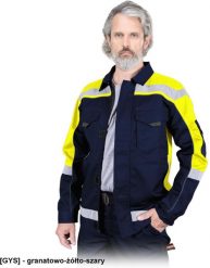 PROM-J - Bluza ochronna, tkana - granatowo-żółto-szary L. Brązowe bluzy męskie Visent, l, bez wzorów, bez ramiączek, bez kaptura. Za 168.50 zł.