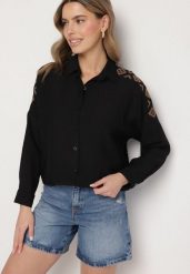 Czarna Koszula Ozdobiona Haftem Ulosandria. Czarne koszule damskie Born2be, l, bez wzorów, z jeansu, klasyczne, bez kołnierzyka, bez ramiączek. Za 74.99 zł.