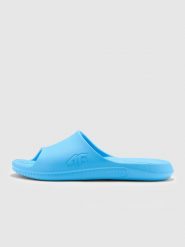 4F Klapki damskie - niebieskie 41. Niebieskie klapki damskie 4F, bez wzorów, z materiału, bez obcasa, bez zapięcia. Za 129.99 zł.