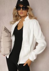 Biała Bluza na Suwak Ocieplana Polarem z Kołnierzem Imerulia. Białe bluzy damskie Renee, na zimę, l, bez wzorów, z polaru, bez ramiączek, bez kaptura. Za 84.99 zł.