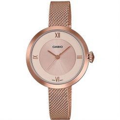 Zegarek Casio Timeless Zegarek damski różowe złoto tarcza 32 mm (LTP-E154MPG-4ADF). Czerwone zegarki damskie Casio, złote. Za 439.99 zł.