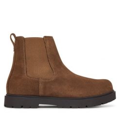 Sztyblety Birkenstock. Brązowe botki męskie Birkenstock, bez wzorów, bez obcasa, bez zapięcia. Za 854.99 zł.