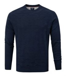 Bawełniany Sweter Męski - Pako Jeans - Granatowy z Fakturą Materiału. Niebieskie swetry męskie Pako Jeans, na wiosnę, l, bez wzorów, z bawełny, eleganckie, bez kołnierzyka, bez ramiączek. Za 169.00 zł.