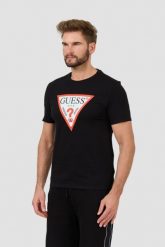 GUESS Czarny t-shirt z dużym logo Clsc Tri Logo. Czarne t-shirty męskie Guess, l, z aplikacjami, bez kołnierzyka, bez ramiączek. W wyprzedaży za 99.99 zł.