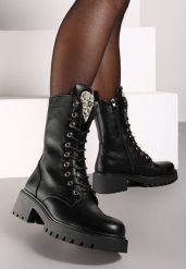 Czarne Botki Workery z Serduszkiem z Błyszczących Cyrkonii Fessalia. Czarne botki damskie Renee, bez wzorów, z jeansu, eleganckie, bez obcasa, na płaskiej podeszwie, bez zapięcia. Za 149.99 zł.