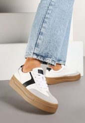 Biało-Czarne Sneakersy Typu Klasyczne Tenisówki na Grubej Podeszwie Hanistra. Białe trampki i tenisówki damskie Born2be, bez wzorów, z jeansu, bez zapięcia. Za 109.99 zł.