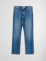 Jeansy comfort straight z efektem sprania - granatowy. Niebieskie jeansy damskie Sinsay, bez wzorów, z denimu. Za 59.99 zł.