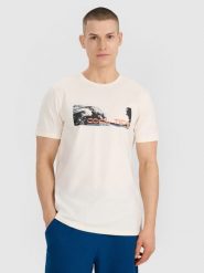 4F T-shirt regular z nadrukiem męski - biały S. Białe t-shirty męskie 4F, m, bez wzorów, z bawełny, bez kołnierzyka, bez ramiączek. Za 59.99 zł.